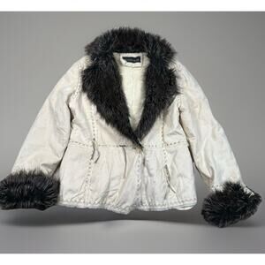 VTG Regent Park Jacket Y2K Women's Size S Beige Suede Faux Fur Boho Western